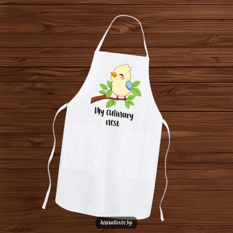 Funny Bird Apron showing a happy bird chirping on a branch, adding a musical and humorous touch to cooking.