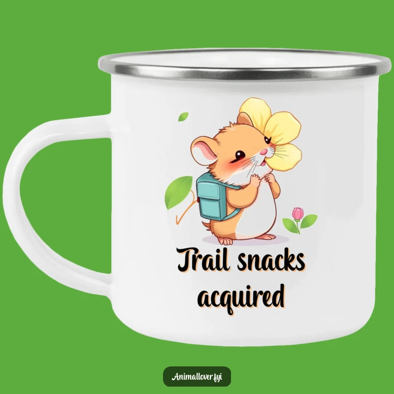 Funny Hamster Flower Sniffing Camping Mug: Adventure Ready Art - Outdoor Gift