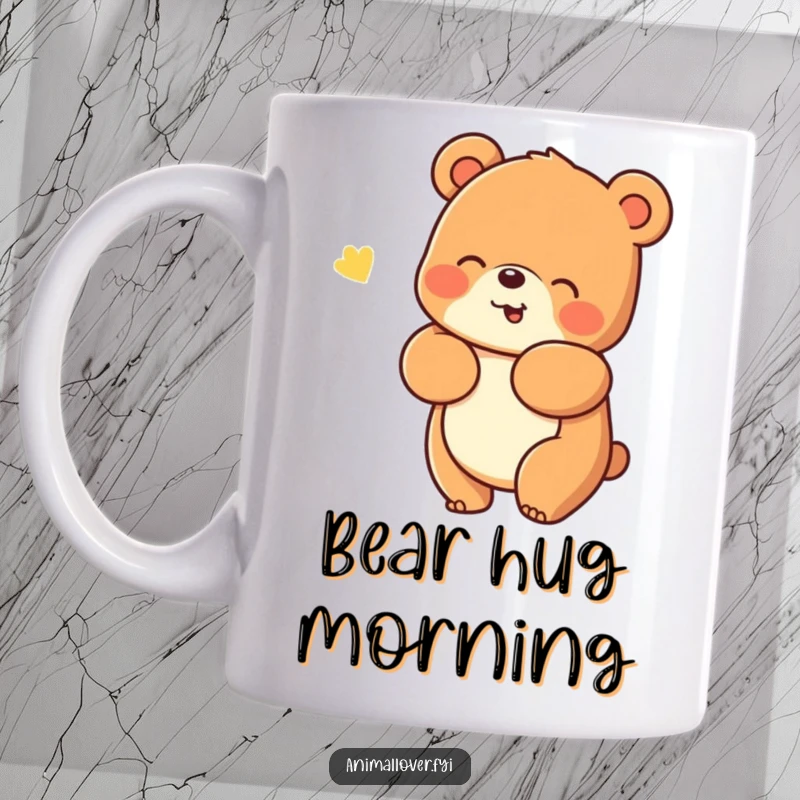 Funny Mug: A cheerful bear giving a warm, friendly hug, radiating comfort and happiness.