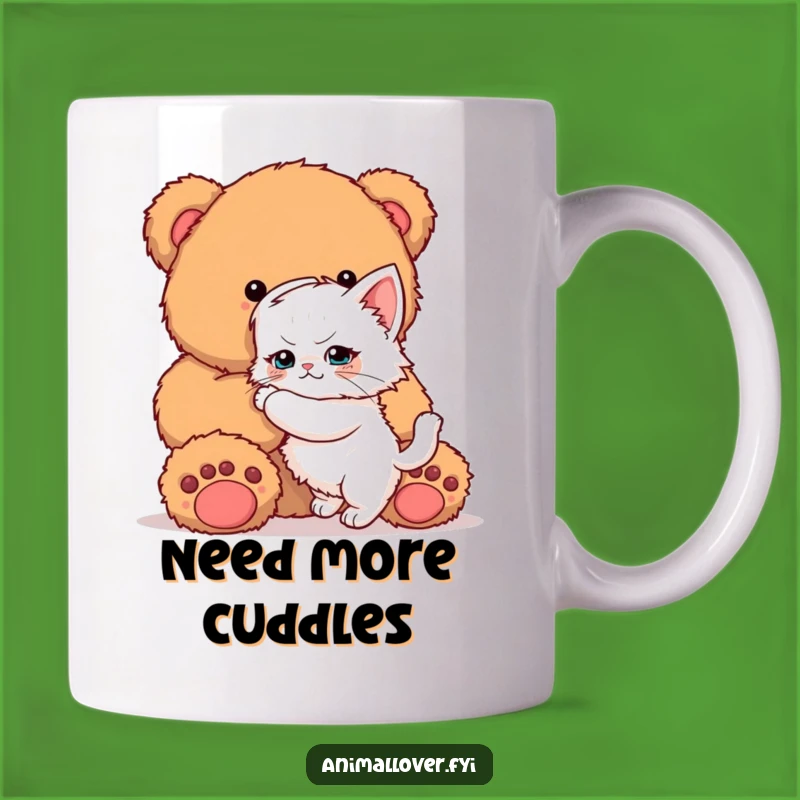 Funny Kitten Hugging Teddy Bear Mug: Determined Pet Love - Hilarious Gift Idea