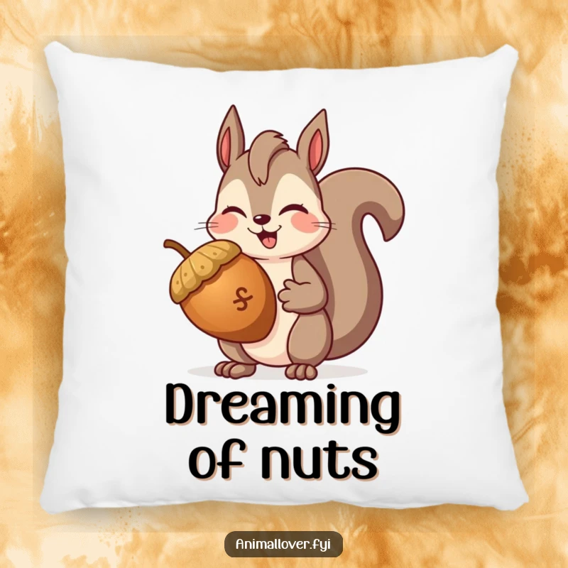 Funny Squirrel Winking Pillow featuring a happy squirrel holding an acorn and giving a wink, perfect for adding comfort and humor.