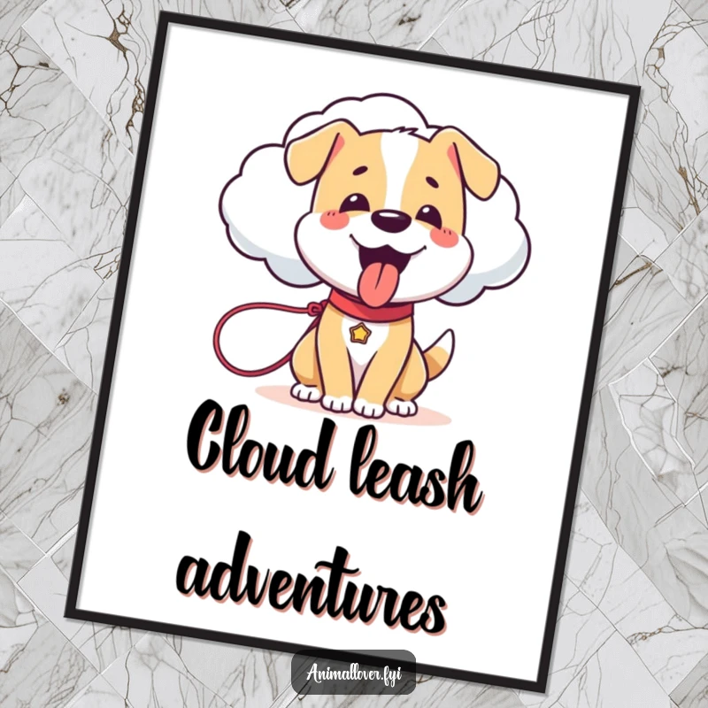 Funny Dog Digital Art: A downloadable artwork of a happy dog holding a leash attached to a sentient cloud.