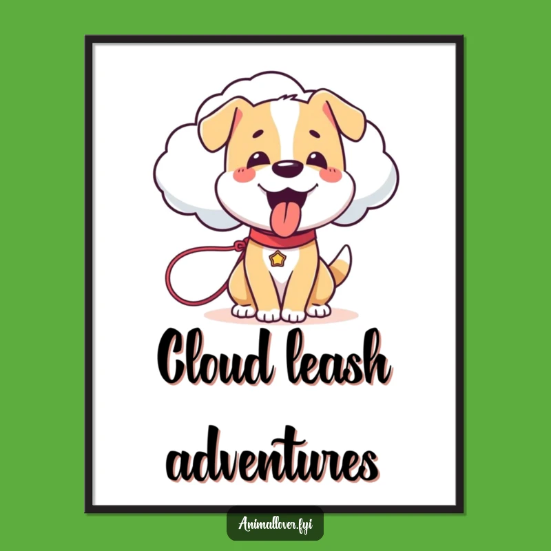 Funny Dog Cloud Leash Digital Print: Instant Dreamy Download - Wall Art Gift