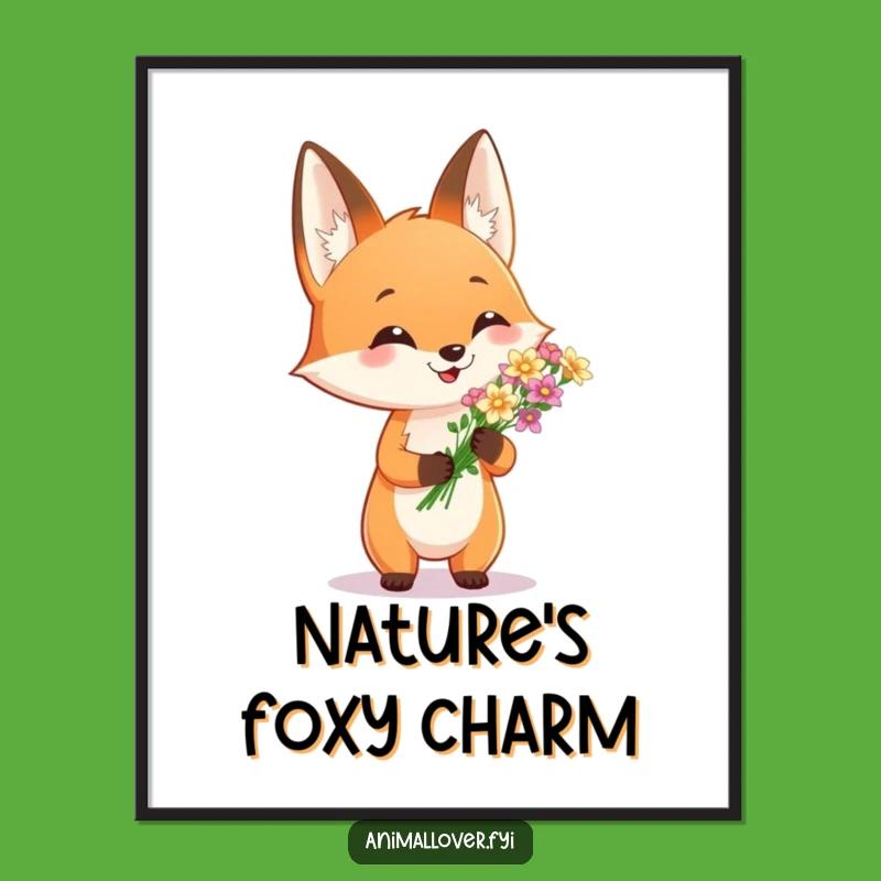 Funny Fox Flower Bouquet Digital Art: Instant Woodland Charm