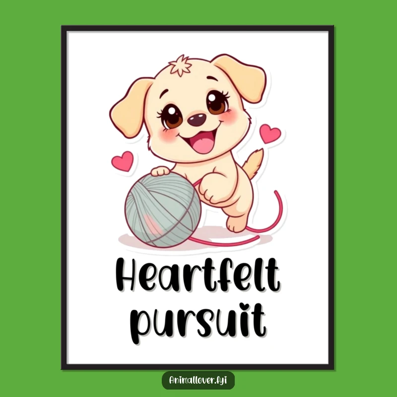 Funny Puppy Yarn Ball Digital Print: Instant Joyful Pup Download - Wall Art Gift