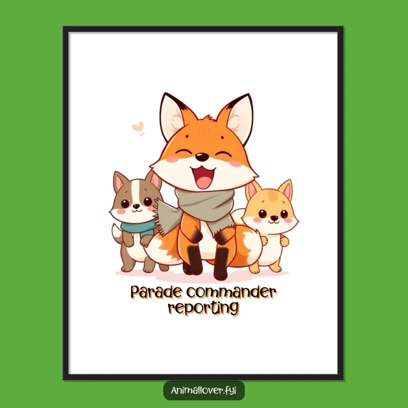 Instant Joy Funny Fox Parade Digital Art Print: Decorate with Whimsical Animal Fun!