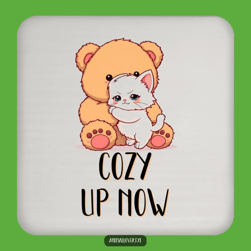 Funny Kitten Teddy Bear Coaster Set: Protect Surfaces with Pup Hug Charm - Humorous Gift