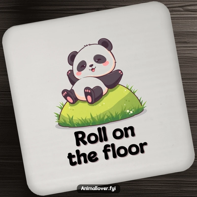 Funny drink coasters featuring a panda rolling down a hill, adding a humorous touch to any beverage setting.