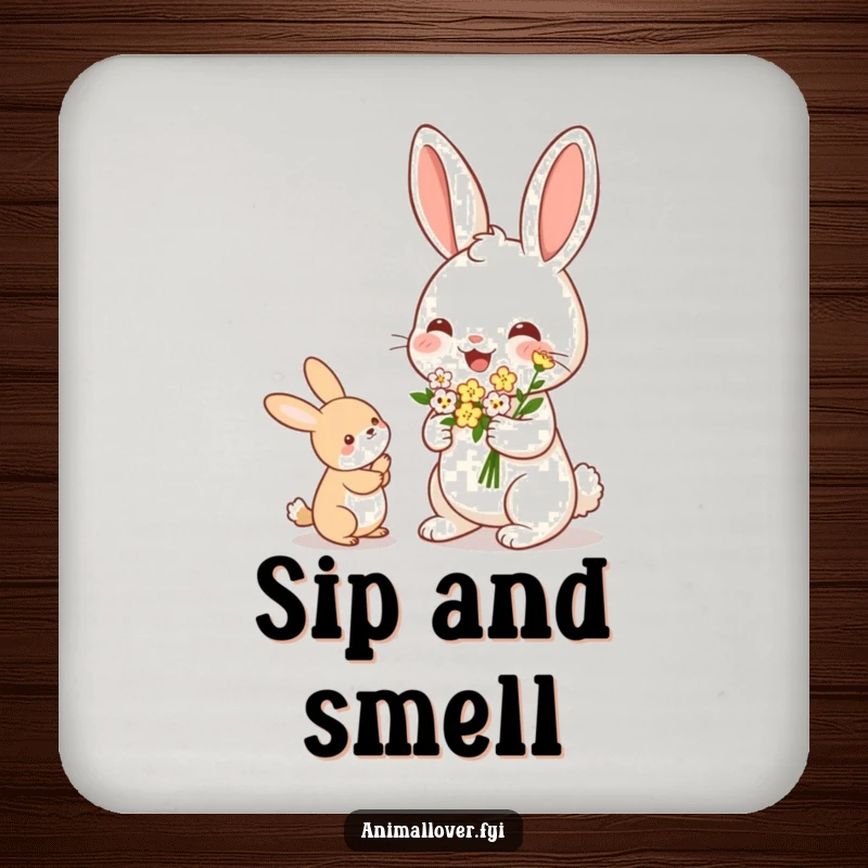 Funny Rabbit Coaster: A set of coasters featuring a cheerful rabbit offering a bouquet of tiny flowers.
