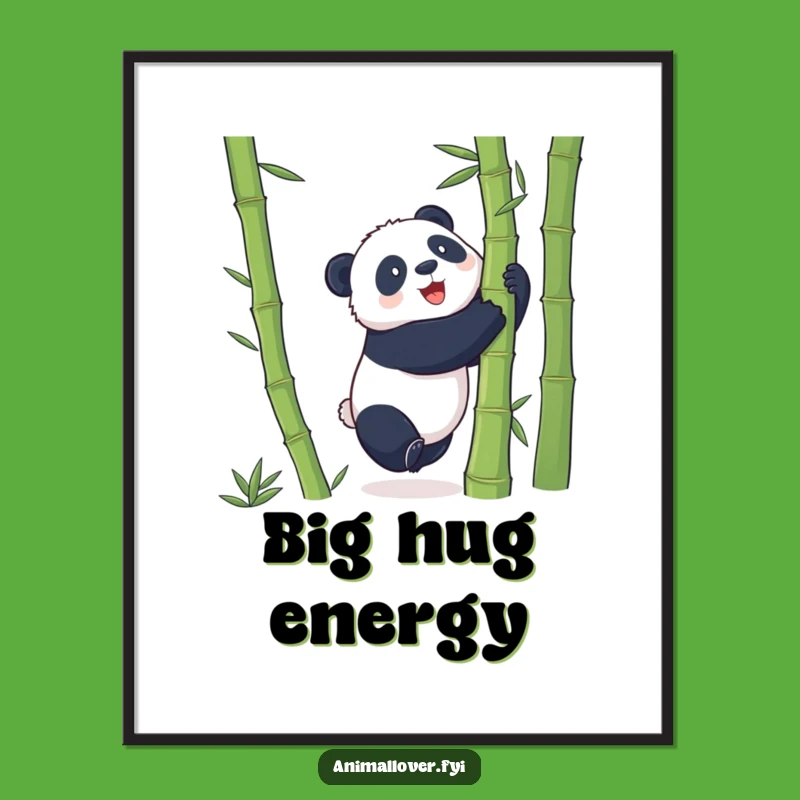 Funny Panda Bamboo Hug Poster: Playful Bear Wall Art for Whimsical Decor Gift