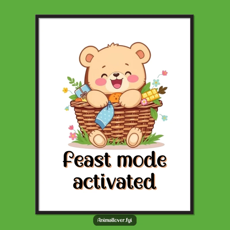 Funny Bear Cub Picnic Poster: Happy Foodie Wall Art, Joyful & Funny Gift