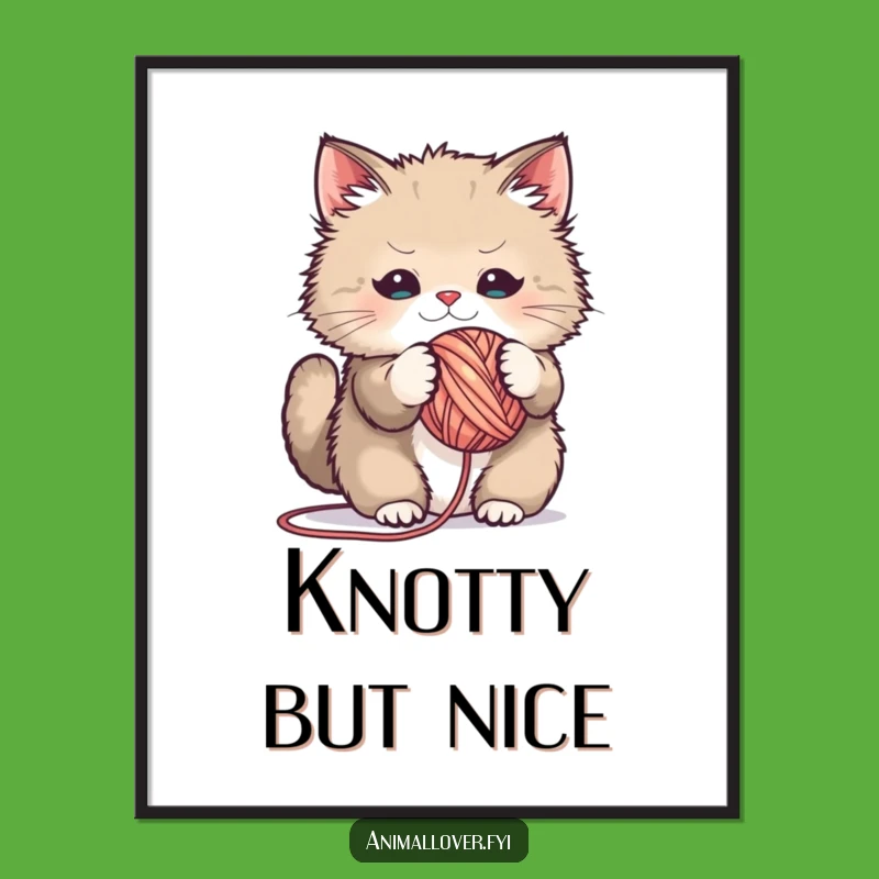 Funny Fluffy Cat Yarn Poster: Hilarious Wall Art to Brighten Your Space with Playful Feline Charm