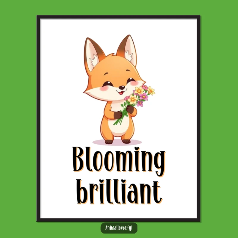Funny Fox Flower Bouquet Poster: Charming Wall Art for a Happy Home