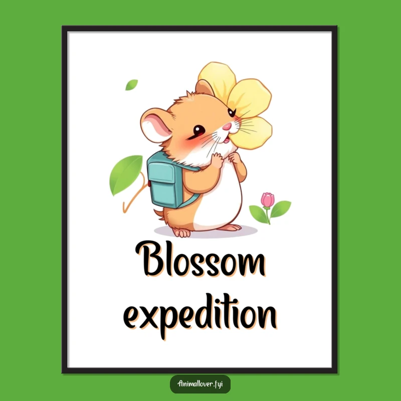 Funny Hamster Flower Sniffing Poster: Curious Nature Art - Adventure Decor - Perfect Gift