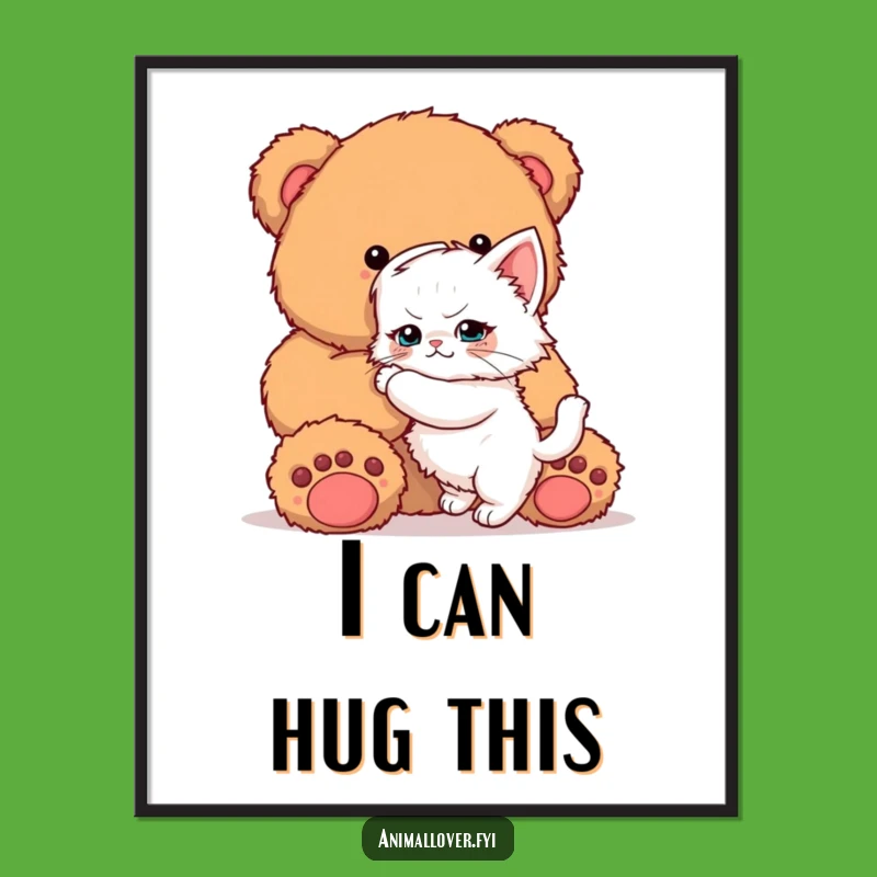 Funny Kitten Teddy Bear Poster: Determined Hug Art - Cute Pet Decor - Perfect Gift