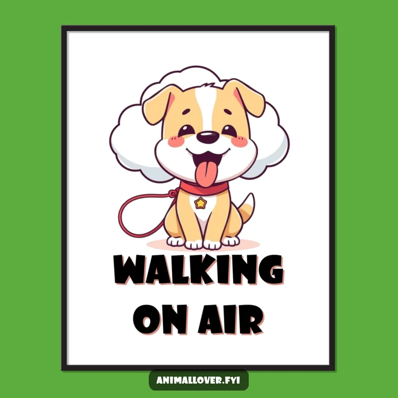 Funny Dog Cloud Leash Poster: Dreamy Walk Art - Whimsical Decor - Perfect Gift