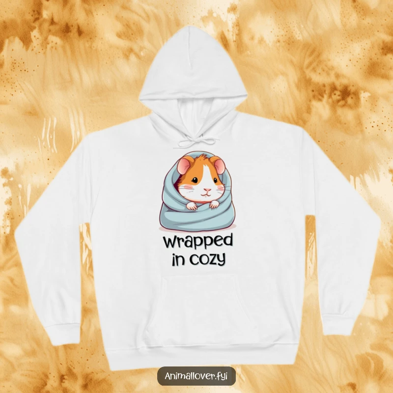 Funny hoodie featuring a guinea pig deeply snuggled within a cozy blanket, perfect for staying warm and happy.