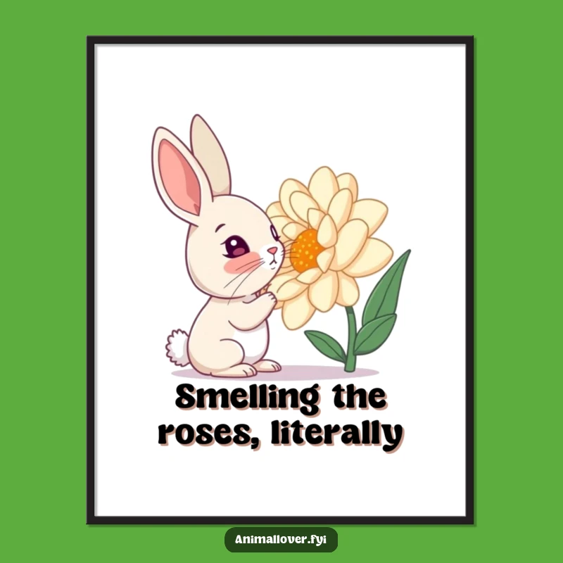 Free Printable Rabbit Wall Art: Curious Flower Sniffer Decor Downloadable