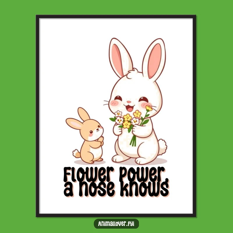Free Printable Rabbit Wall Art: Flower Offering Funny Downloadable Decor