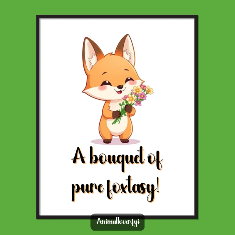 Free Printable Wall Art: Cheerful Fox & Flowers, Downloadable Decor