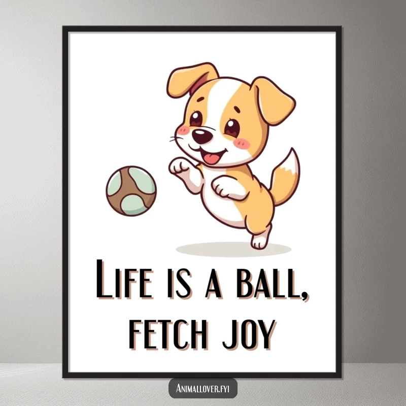 Funny Free Printable Wall Art depicting an energetic dog excitedly fetching a ball, tail wagging with pure delight.