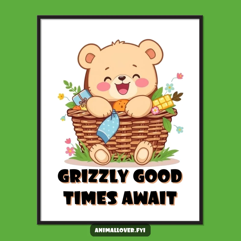 Funny Free Printable Wall Art: Bear Cub Picnic, Whimsical Downloadable Decor