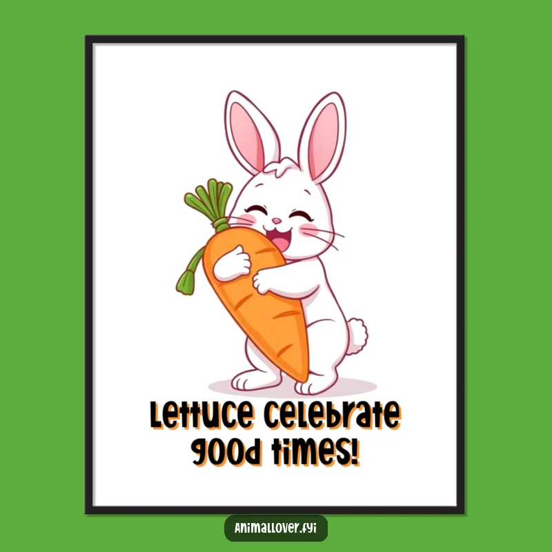 Free Printable Wall Art: Funny Bunny Hugging Giant Carrot, Downloadable Decor