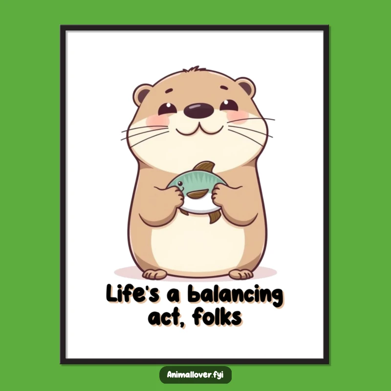 Free Printable Wall Art: Happy Otter Balancing Fish for Playful Decor
