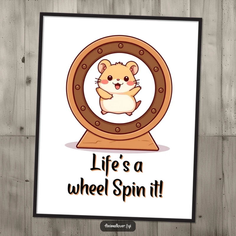 Funny Free Printable Wall Art: A determined hamster sprints with glee inside a spinning wheel, bringing playful energy. Humorous decor.