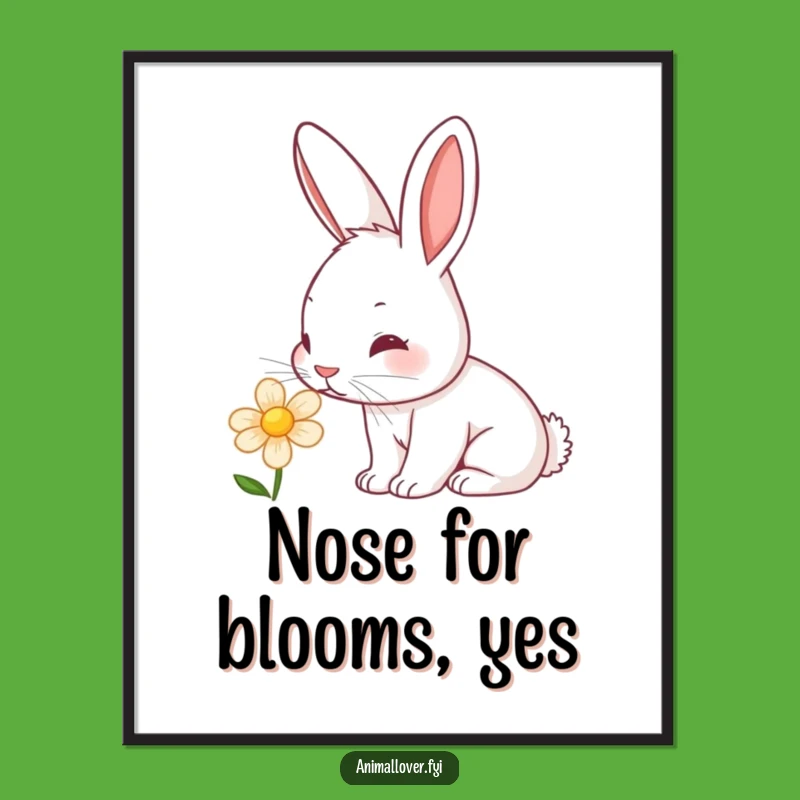 Free Printable Wall Art: Curious Rabbit Flower Sniff - Nature Downloadable Decor