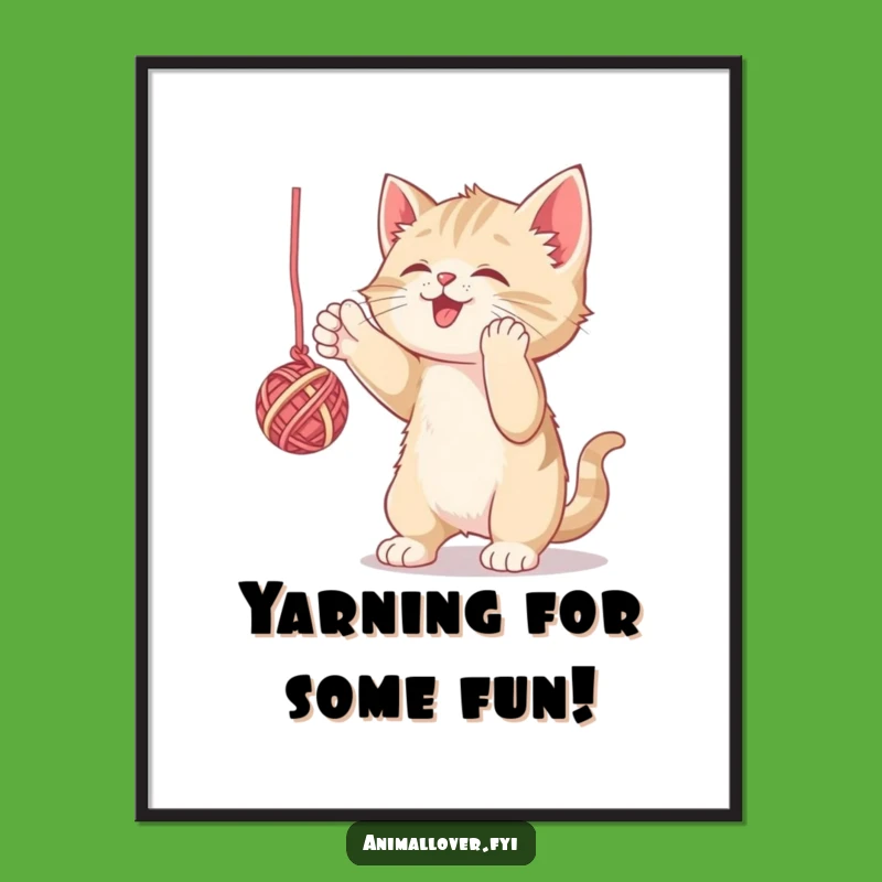 Free Printable Wall Art: Funny Kitten & Yarn, Downloadable Decor