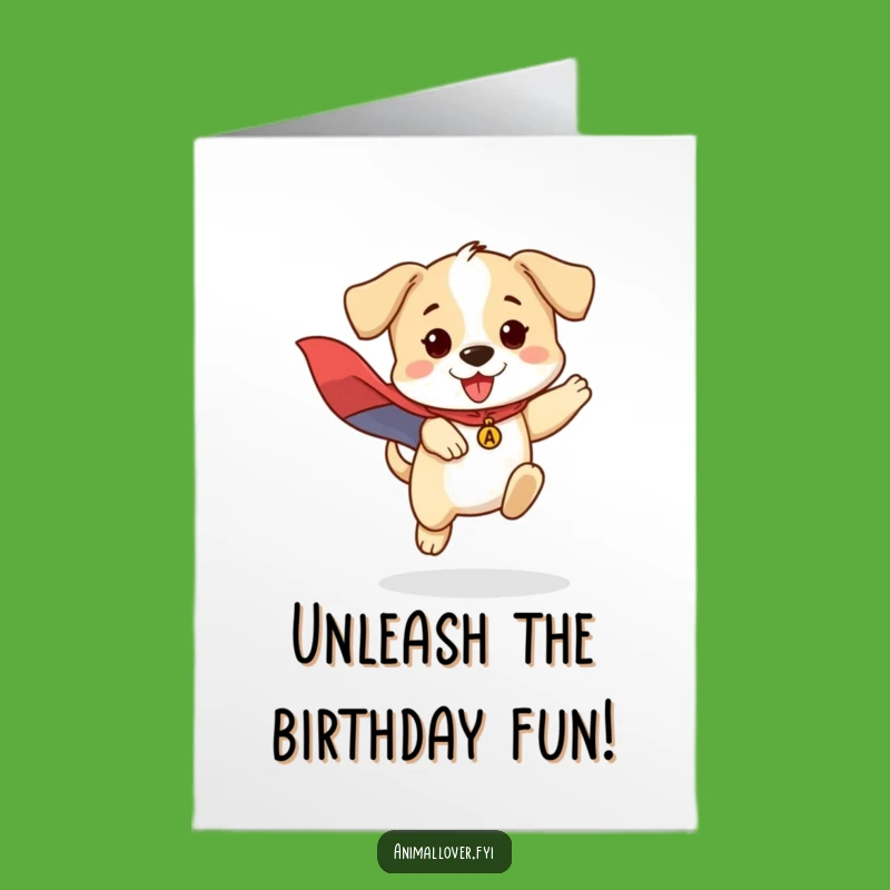 Free Printable Puppy Birthday Card: Brave Hero Dog Jumping Downloadable Gift