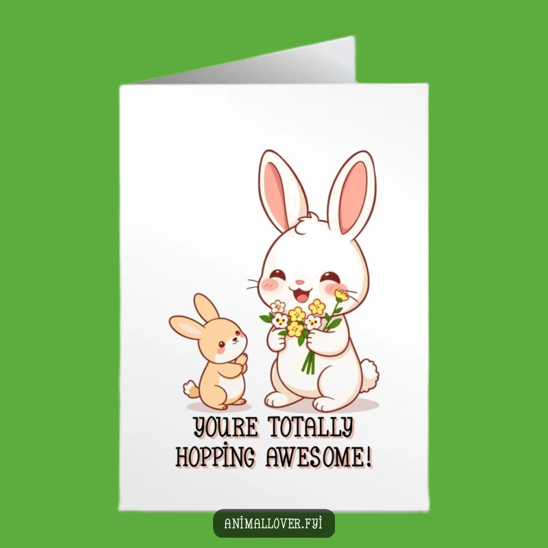 Free Printable Rabbit Congrats Card: Flower Gift Funny Downloadable