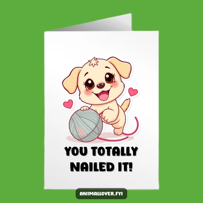 Free Printable Puppy Congratulations Card: Heartfelt Yarn Chase Funny Downloadable Gift
