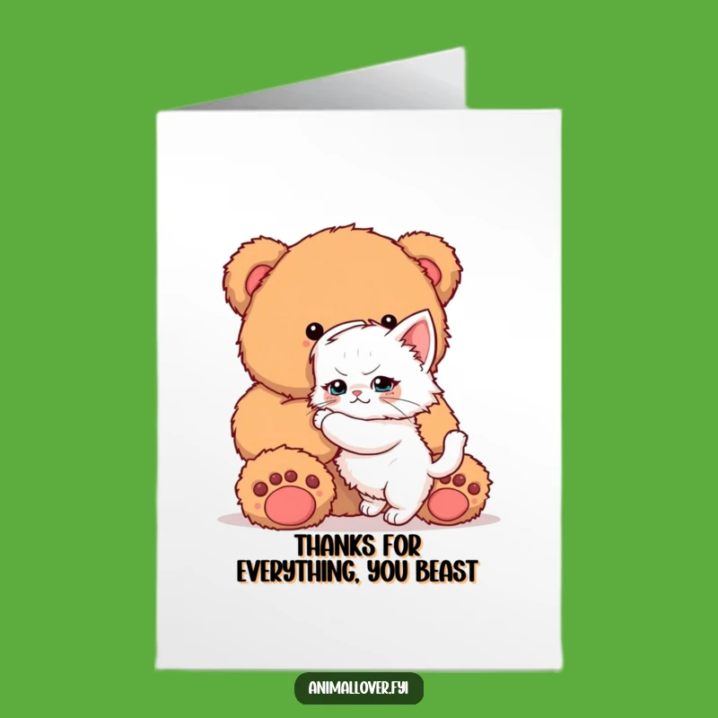 Free Printable Kitten Thank You Card: Bear Hug Funny Downloadable Gift