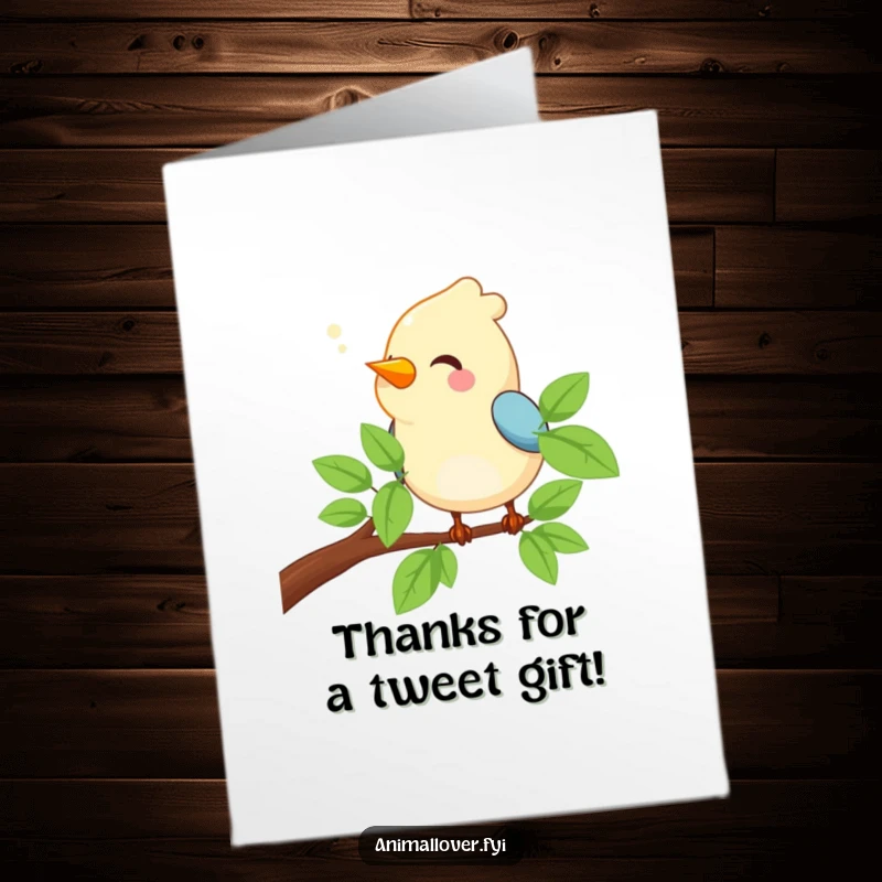 Free Printable Thank You Card: A happy bird perches on a branch, singing a sweet tune to express heartfelt thanks. Graceful download.