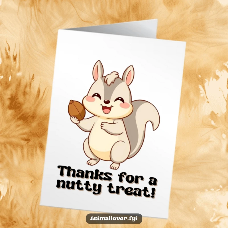 Funny Free Printable Thank You Card: Happy squirrel holding out a nut with a grateful expression.