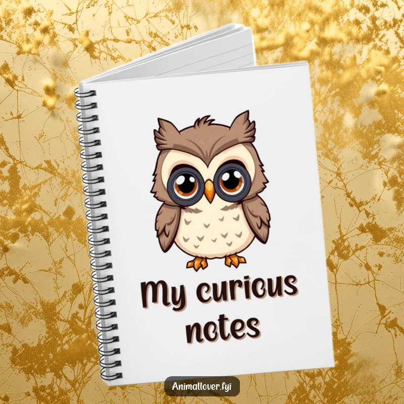 Funny Curious Owl Notebook, ideal for jotting notes with an owl using binoculars, symbolizing curiosity and observation.