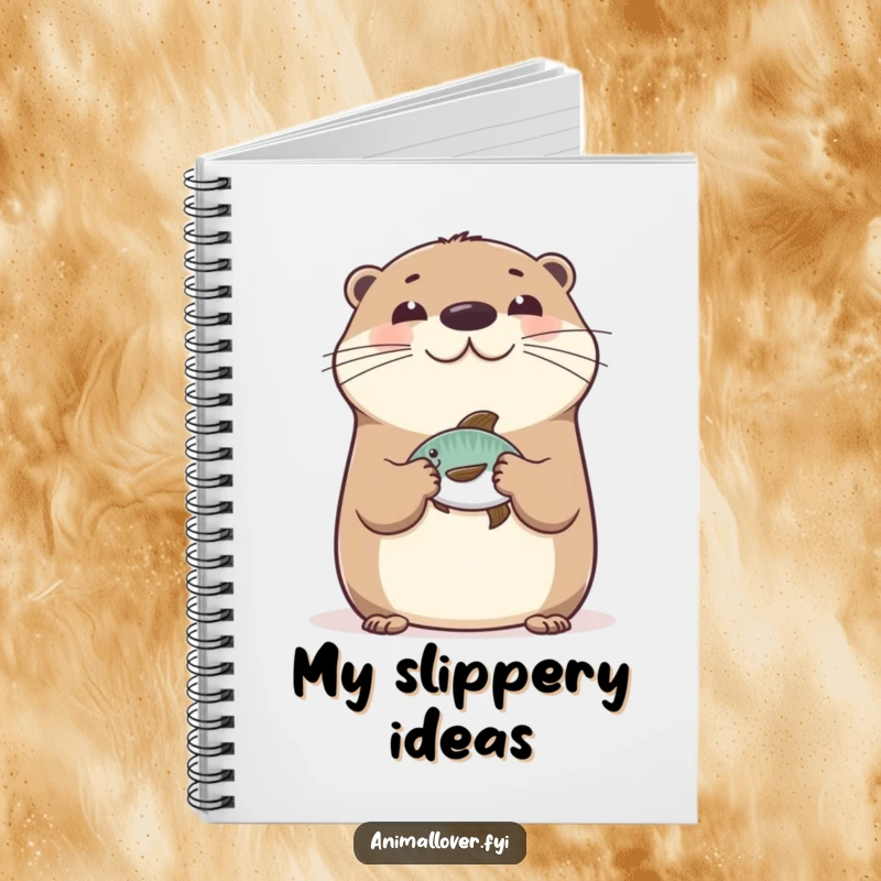 Funny Happy Otter Notebook, ideal for writing notes with a happy otter balancing a fish on its nose.