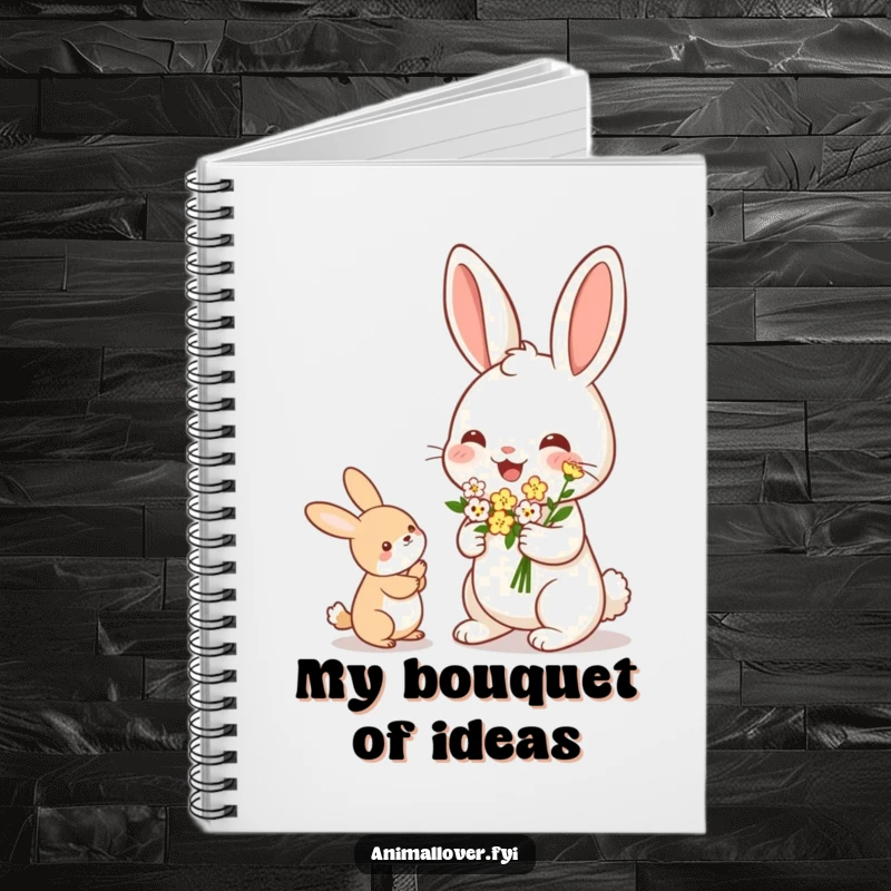 Funny Rabbit Notebook: Lined pages featuring a cheerful rabbit holding a bouquet of tiny flowers to offer.