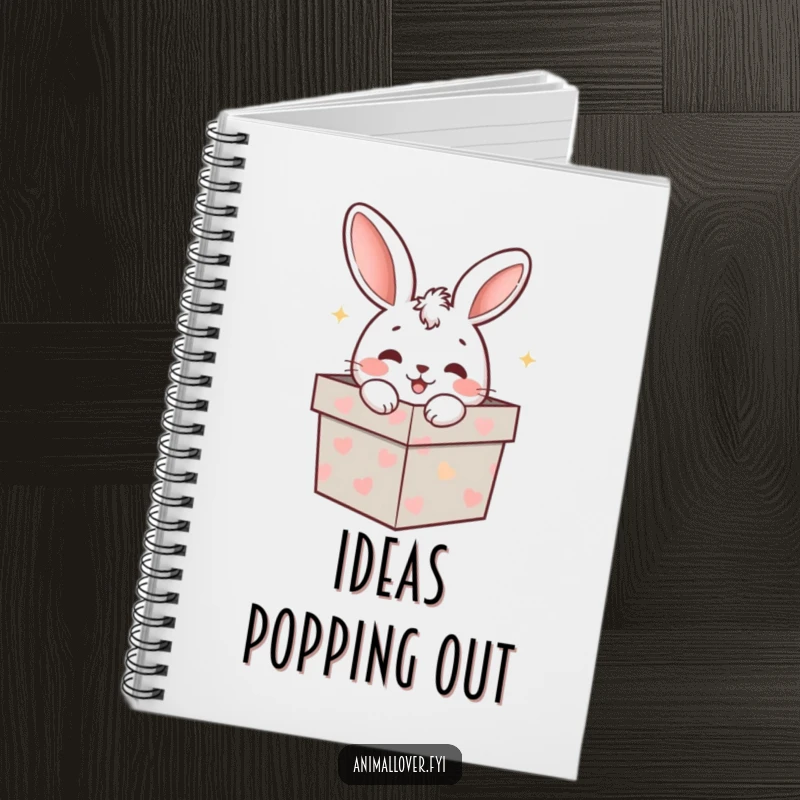 Funny rabbit peeking from a gift box in a notebook, a charming and funny place to jot down ideas.
