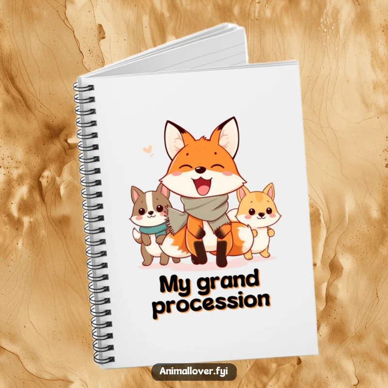 Funny Notebook: A happy fox guides a charming parade of animals, inspiring creativity and notes with its joyful procession.