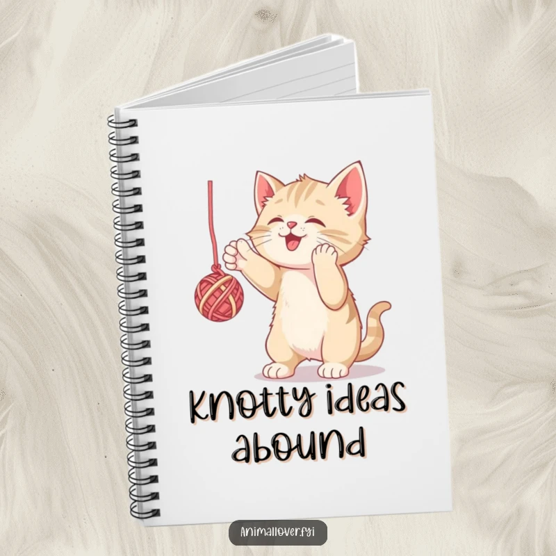 Funny notebook featuring a playful kitten batting at yarn, perfect for notes and doodles. A cute and useful gift.