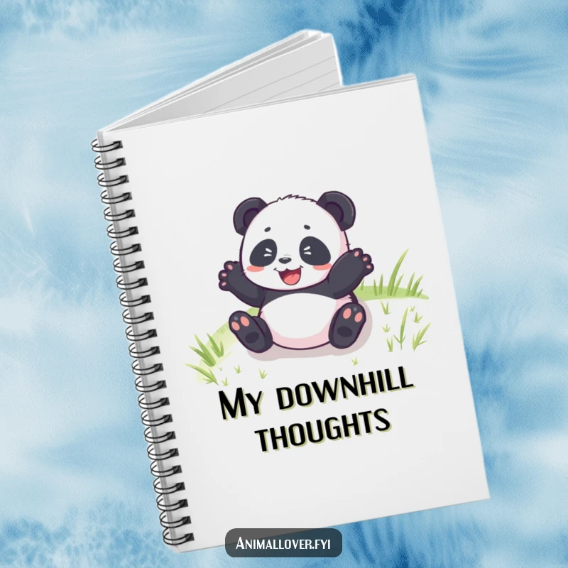 Funny Panda Cub Rolling Notebook, ideal for notes with a delighted panda cub joyfully tumbling down a grassy hill.