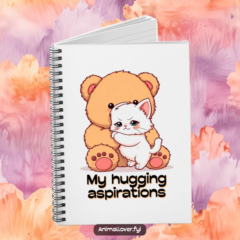 Funny Kitten Notebook: Lined pages featuring a determined kitten attempting to hug a giant teddy bear.