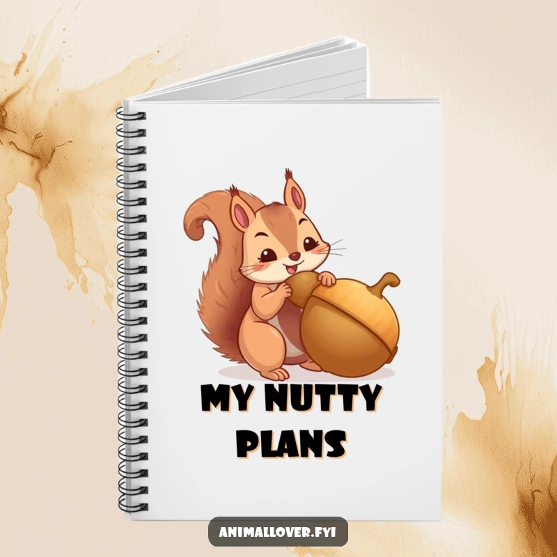 Funny notebook with a squirrel hoarding a giant acorn, perfect for notes and plans. A cute and useful gift.