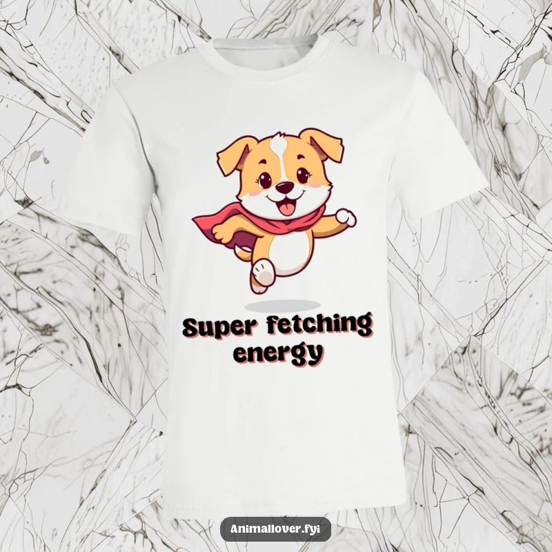 Funny Dog T-Shirt featuring a dog in a cape, sprinting with incredible energy and a look of pure determination.
