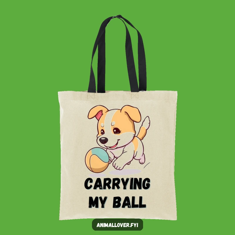 Funny Focused Dog Ball Chase Tote Bag: Playful Cartoon Carryall